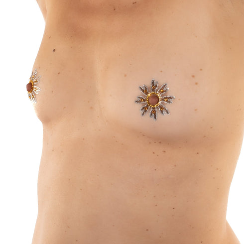 SiaLinda: Brust- und Körpertattoo Margie, selbstklebend, 2er Set, rotgold silber, Blumenmuster - SiaLinda.com